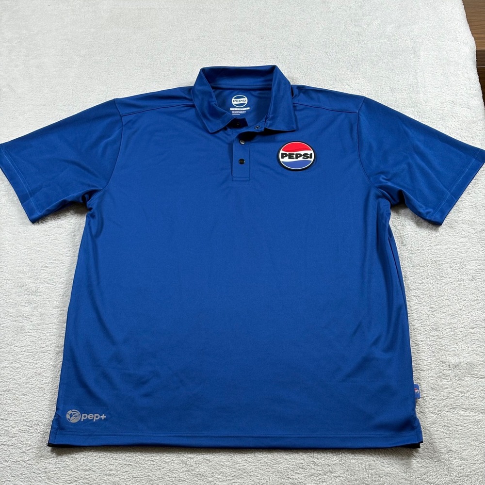 PEPSI PVC Logo Patch Employee Performance Polo Blue Work Uniform Mens Large - Picture 2 of 10